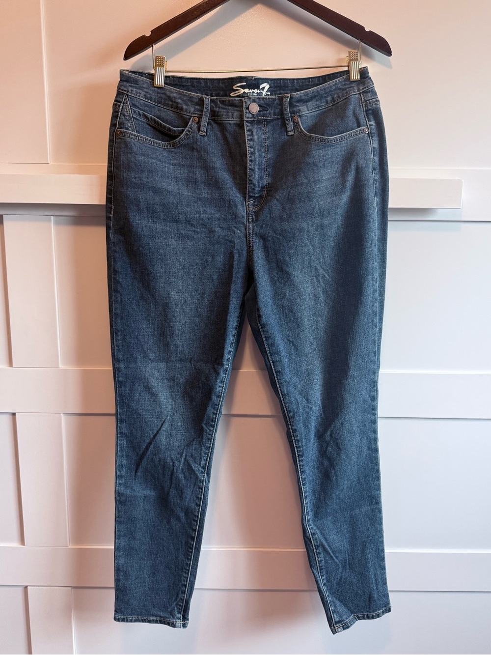 Seven7 Women’s Mid Wash Skinny Jeans - Blue